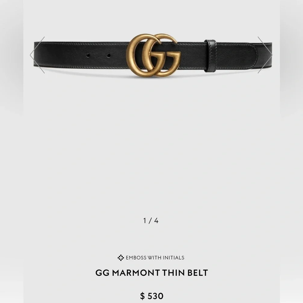 Gucci Unisex Black Belt with Gold GG Marmont Buckle
